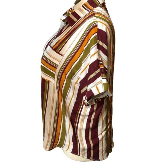 Polagram Blouse Womens M Striped Camp Shirt Explore Traveler Hostel - Picture 2 of 6